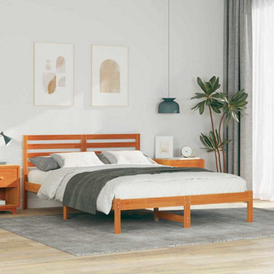 Berkfield With Headboard Wax Brown 140 X 210 Cm Solid Pine Wood from B&Q