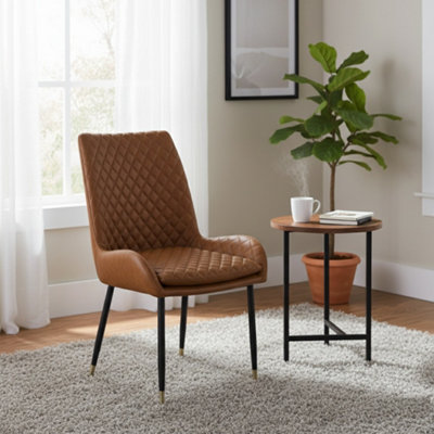  - Tan Pu Leather Steel Legs Dining Chairs (Set Of 2)