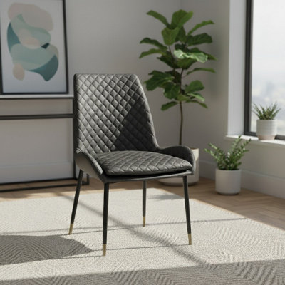  - Grey Pu Leather Steel Legs Dining Chairs (Set Of 2)
