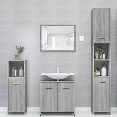 Berkfield Bathroom Cabinet Sonoma 30X30x183.5 Cm Engineered Wood Grey