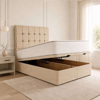 Moorcroft Beds Ltd 5Ft King Size Cuba Beige Divan Ottoman Gas Lift Storage Bed