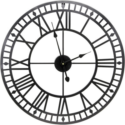  - Large 60Cm Wall Clock Round Metal Silent Non-Ticking Battery Operated Black Roman Numerals Clocks