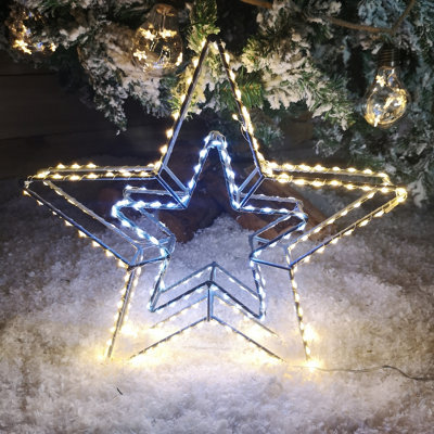 38cm LED Dewdrop Double Star Indoor Outdoor Christmas Decoration in White and Warm White