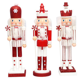 38cm Red Wooden Nutcrackers Soldiers King Christmas Ornament 3pcs Set