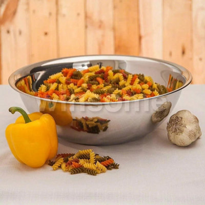 38CM Stainless Steel Mixing Bowls Deep Flat Base Serving Bowl