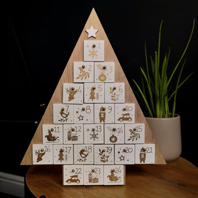 38cm Traditional Wooden Tree Advent Calendar Christmas Decoration with White Drawers Price Comparisons | Compare The Build