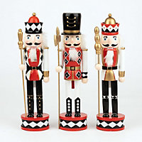 38cm Wooden Nutcrackers Figures Christmas Ornament 3Pcs Set Red and Black