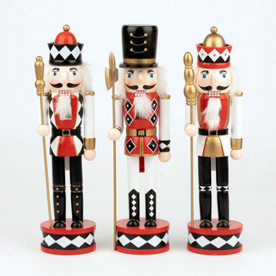 38cm Wooden Nutcrackers Figures Christmas Ornament 3Pcs Set Red and