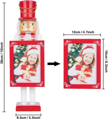 38cm Wooden Nutcrackers Figures Photo Holders Christmas Ornament 2Pcs Set