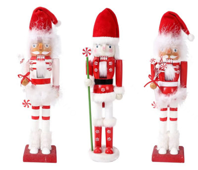 38cm Wooden Santa Nutcrackers Soldiers Christmas Ornament 3pcs Set