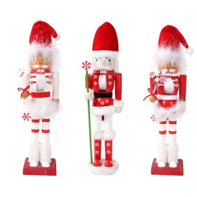 38cm Wooden Santa Nutcrackers Soldiers Christmas Ornament 3pcs Set