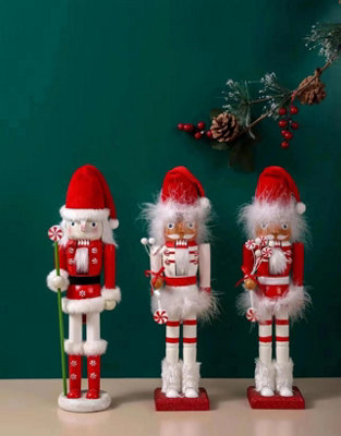 38cm Wooden Santa Nutcrackers Soldiers Christmas Ornament 3pcs Set