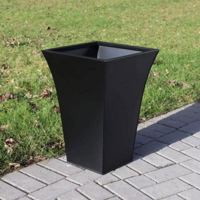 38cm Zinc Matte Black Flared Tapered Square Planter