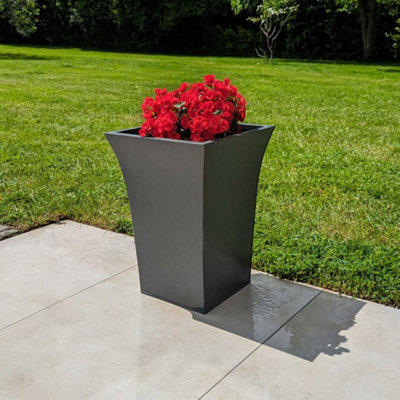 38cm Zinc Matte Grey Flared Tapered Square Planter