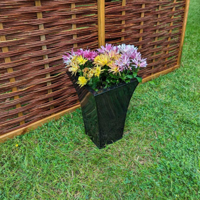 38cm Zinc Platinum Black Flared Tapered Square Planter