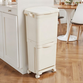 38L 2-Tier Kitchen Rubbish Bin with Wheels