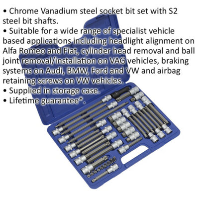 38pc Automotive S2 Socket Bit Set - For VW AUDI BMW & FORD - Ball Joint Cylinder