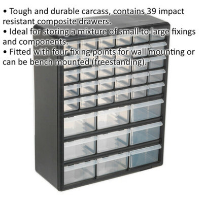39 Drawer Parts Storage Cabinet - Durable Black Wall Mounted and ...