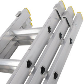 39 Rung Aluminium TRIPLE Section Extension Ladders & Stabiliser Feet 3.5m 8.5m