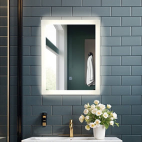 390x500mm LED Illunimated Bathroom Mirror Cool White with Shaver Socket & Demister Pad