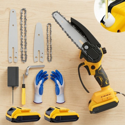 21V Cordless Mini Chainsaw Handheld Wood Cutter With 2 BatteriesElectric One Hand Portable Saw from B&Q