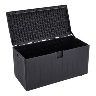 397L Large Garden storage box Wood effect Outdoor HDPE Deck Box Black - 4