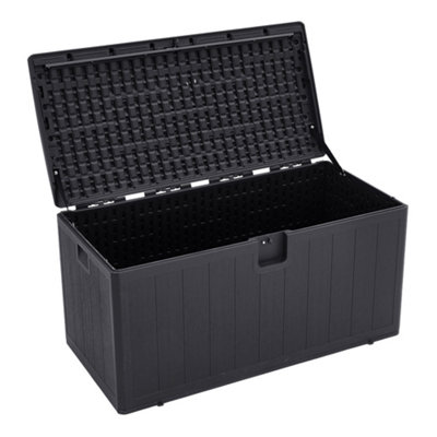 397L Large Garden storage box Wood effect Outdoor HDPE Deck Box Black