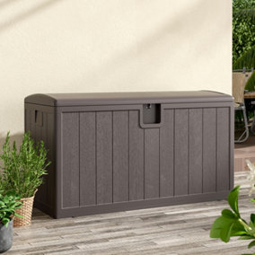 397L Large Garden storage box Wood effect Outdoor HDPE Deck Box Brown