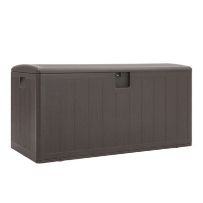 397L Large Garden storage box Wood effect Outdoor HDPE Deck Box Brown