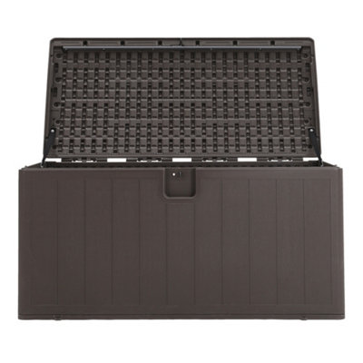 397L Large Garden storage box Wood effect Outdoor HDPE Deck Box Brown - 4