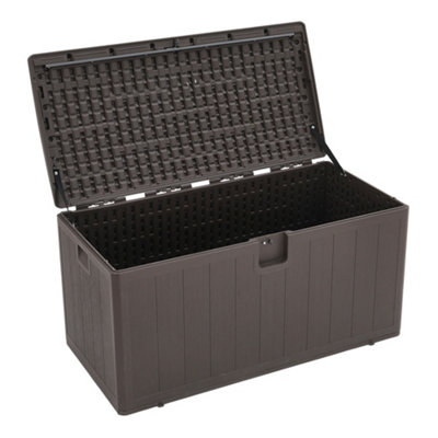 397L Large Garden storage box Wood effect Outdoor HDPE Deck Box Brown - 5