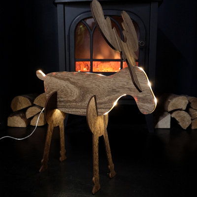 39cm Battery Operated Light up 3D Wooden Christmas Reindeer with Warm White LEDs Price Comparisons | Compare The Build