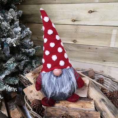 39cm Festive Grey & Red Bearded Christmas Gonk with White Polka Dot Hat ...