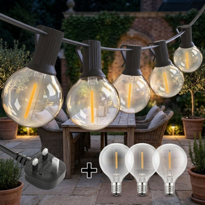 39FT Mains Powered Festoon String Lights 25 plus 3 LED G40 Bulbs Outdoor Garden Party