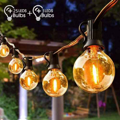 39FT Mains Powered Festoon String Lights 25 plus 3 LED G40 Bulbs Outdoor Garden Party