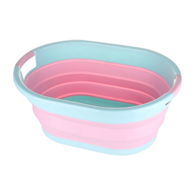 39L Foldable Plastic Laundry Basket Oval Shape, Pink