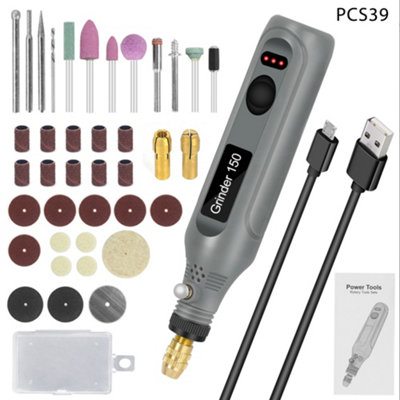39Pcs 18W Grey Mini Cordless Rotary Tool Kit with 3 Speed Modes