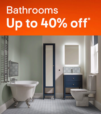 Shop up to 40% off selected bathroom lines. Includes GoodHome Perma Tall Satin Blue Single Freestanding Bathroom Cabinet and GoodHome Perma Satin Blue Freestanding Bathroom Vanity unit. Terms & conditions apply, see the *Promotional terms & conditions at the end of the page.