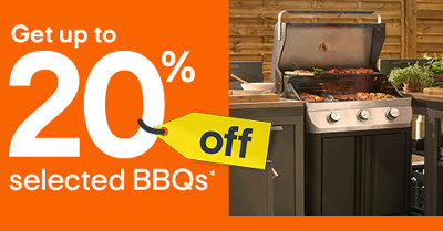 Get up to 20% off selected BBQs, includes GoodHome Attaia Black 3 burner Gas BBQ. Terms & conditions apply, see the *terms & conditions at the end of the page. Shop now.