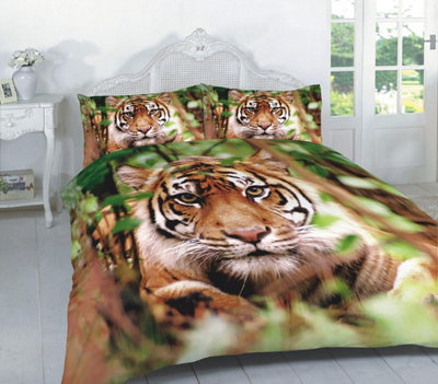 3D Animal Effect Quilt Bedding Sets with Pillow Cases Poly Cotton Luxury Tiger Multicoloured
