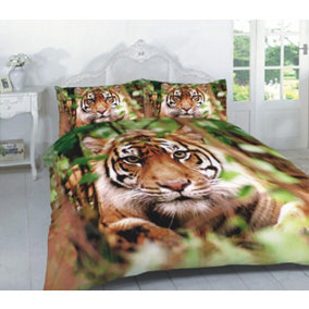 3D Animal Effect Quilt Bedding Sets with Pillow Cases Poly Cotton Luxury Tiger Multicoloured