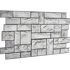 3D Brick Effect Wall Panels - Set of 6 Covers 2.89 m² (31.11 ft²) Modern Grey Split Rock Design - PVC Plastic Cladding Panels