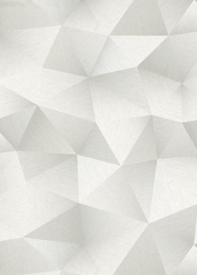 3D Diamond Geometric Textured Metallic Vinyl Wallpaper in White