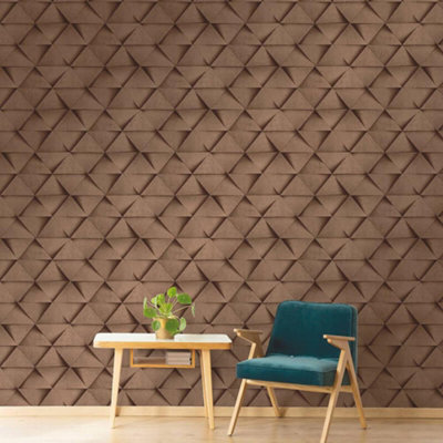 3D Effect Geometric Triangle Copper Metallic Wallpaper Abstract Fine Decor