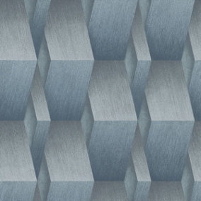 3D Effect Geometric Wallpaper Blue Erismann 10046-08