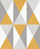 3D Geometric Wallpaper Triangles Diamonds Grey Yellow Vinyl Paste Wall Modern