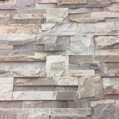 3D Grey Slate Brick Stone Effect Wallpaper Luxury Textured Non Woven Vinyl