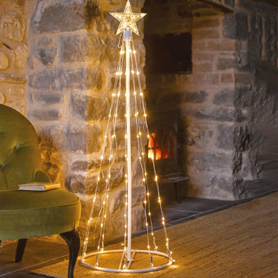 3D LED Cone Tree - Mains Operated Festive Christmas Xmas Home Decoration with 120 Warm White Lights - Measures H125 x W40cm