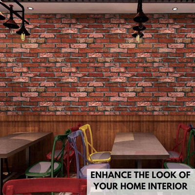 3D Red Brick Effect Wallpaper Set of 4 Rolls - Covers 239.60 ft² (22.26 m²), Includes Glue - Easy Paste The Paper Application