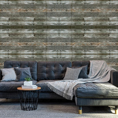 3D Self Adhesive Grey Realistic Oak Wood Grain Effect Wallpaper 10m